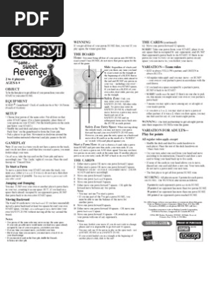 Sorry The Game Of Sweet Revenge 05 Rules Pdf Gaming Leisure
