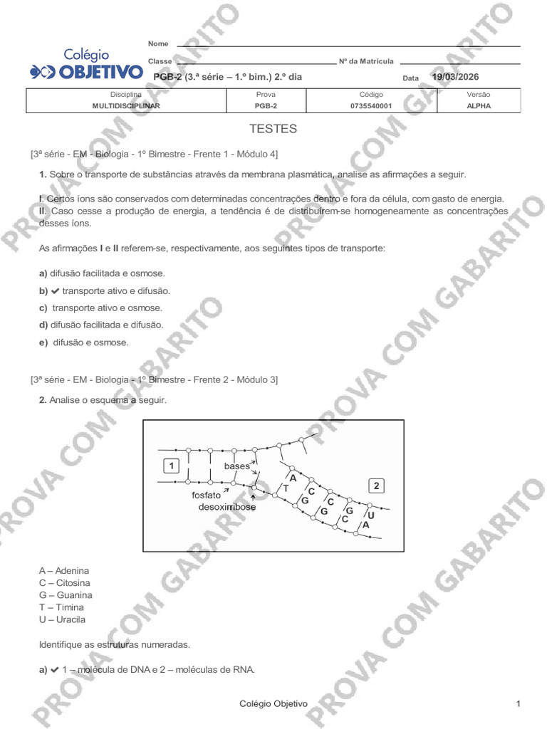 PGB2 3serie 190326 Resolucao PGB2 Alfa | PDF | Carbono | Tabela periódica