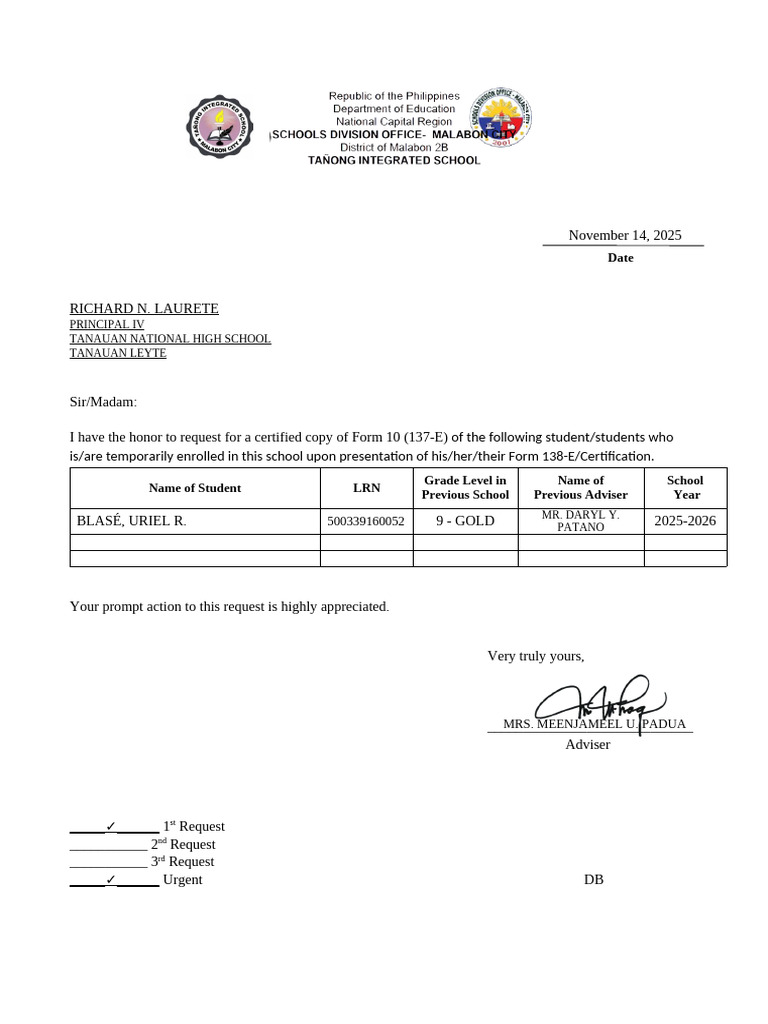 Request Form For F-137 | PDF