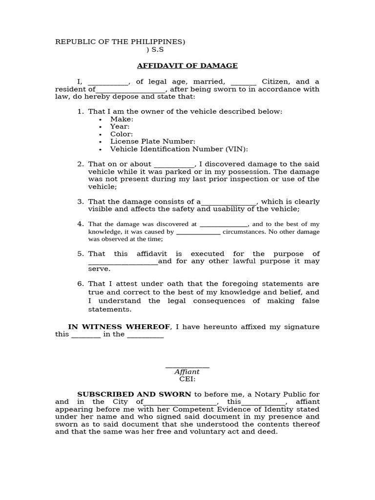Affidavit of Damage Format | PDF