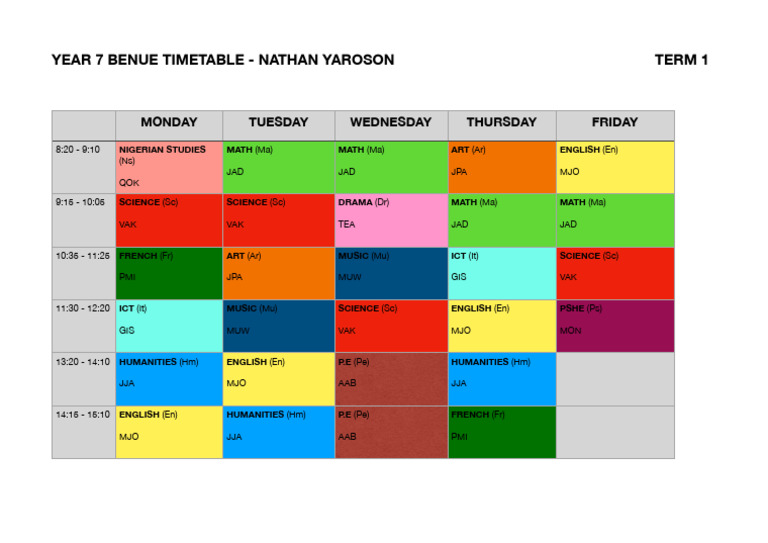 Timetable Year 7 | PDF