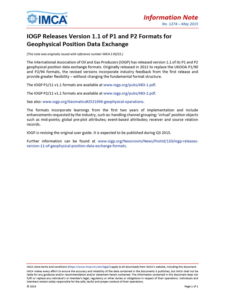 IOGP Releases Version 1.1 of P1 and P2 Formats For Geophysical Position ...