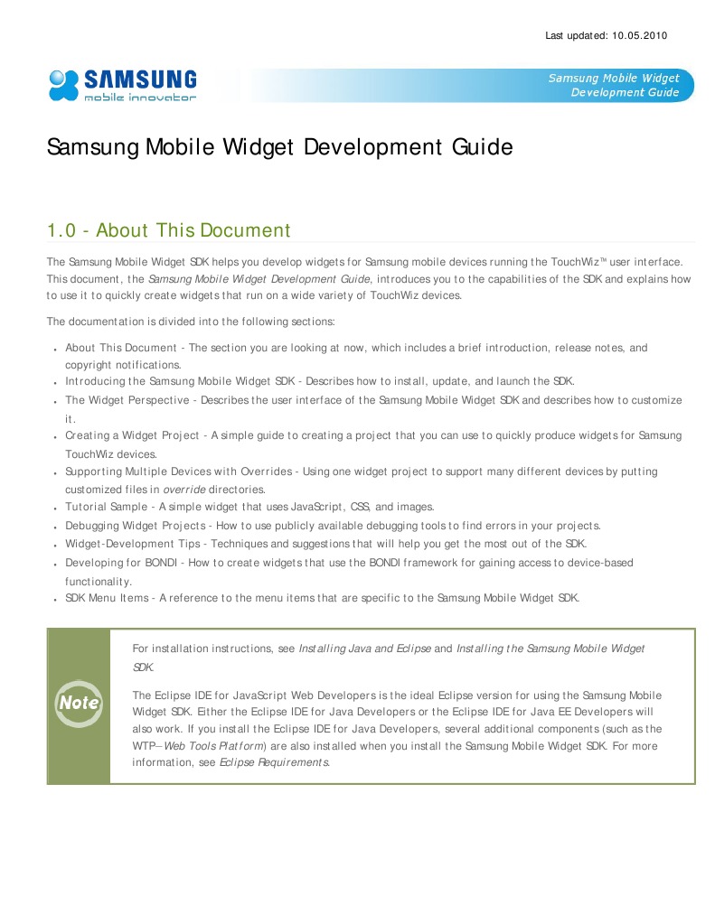 Samsung Mobile Widget Development Guide 1-3-1 | PDF | Eclipse (Software ...
