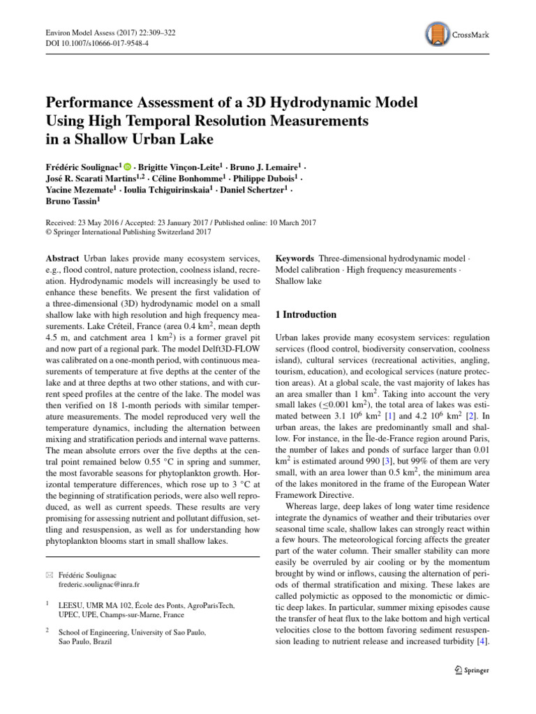 Performance Assessment of A 3D Hydrodynamic Model Using High Temporal ...