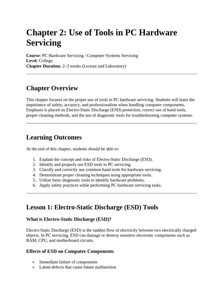 Chapter 2 - Use of Tools in PC Hardware Servicing | PDF | Electrostatic ...