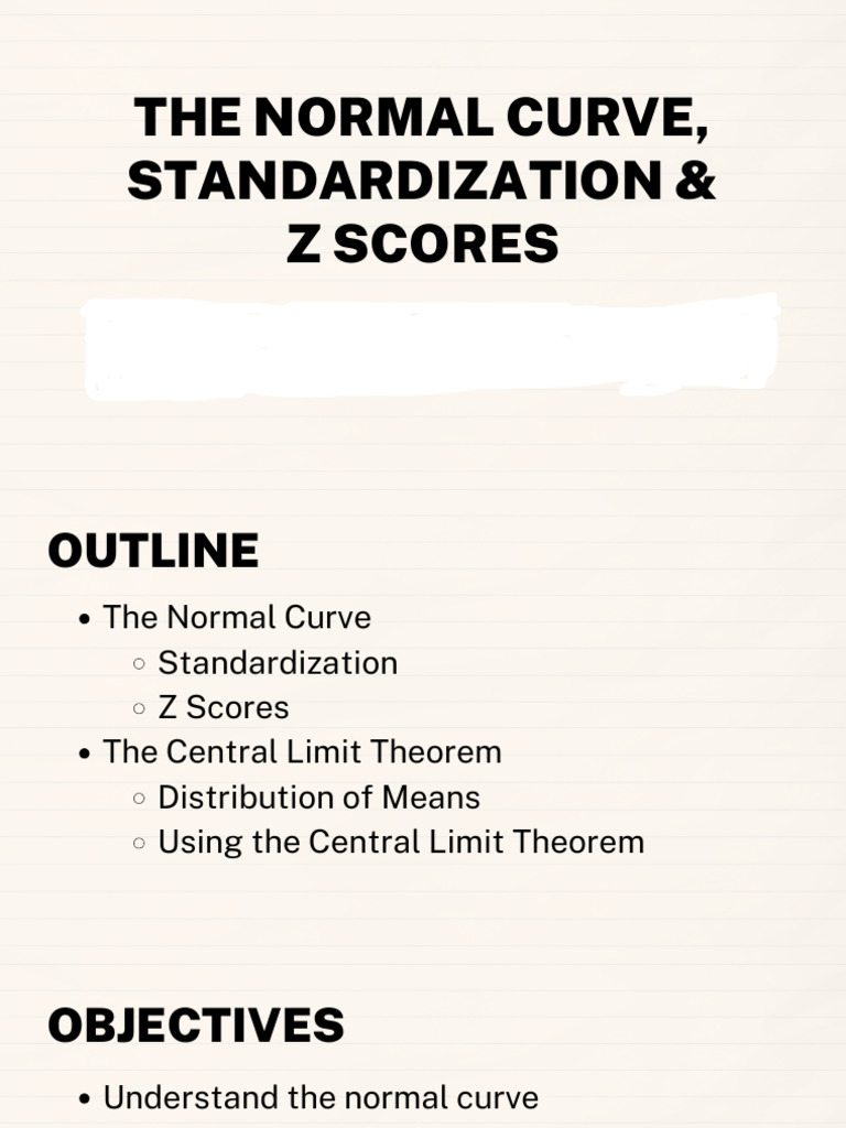 Lecture 7 - Normal Curve - Standardization and Z Scores | PDF ...