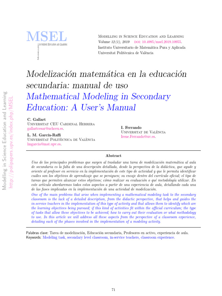 Modelizacion Matematica en La Educacion Secundaria | PDF | Enseñando ...