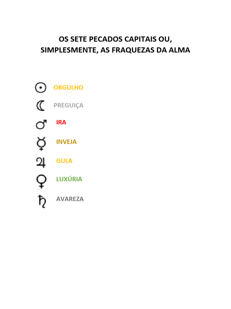Os Sete Pecados Capitais Ou, Simplesmente, As Fraquezas Da Alma | PDF