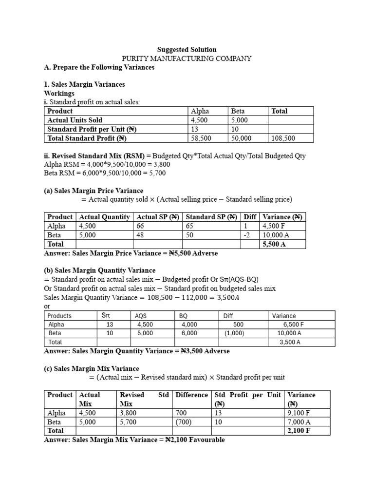 Advanced Variances Analysis Class - Docx Solution | PDF | Pricing ...
