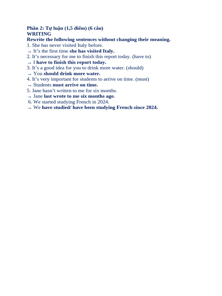 Dap An Writing - Lop 11 | PDF