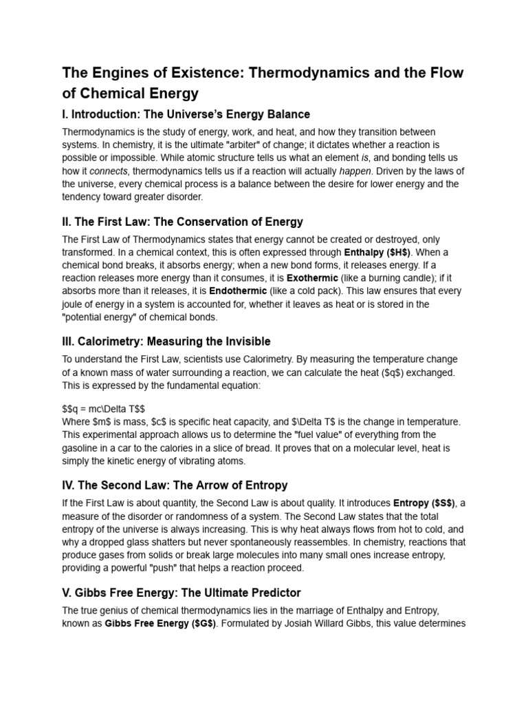 The Engines of Existence - Thermodynamics and The Flow of Chemical ...