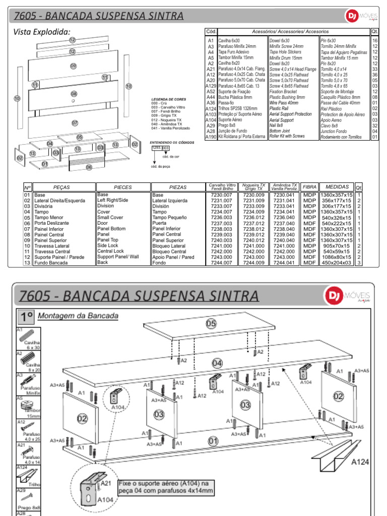 Manual DJ Moveis Montagem Bancada Suspensa Sintra | PDF | Materiais de ...