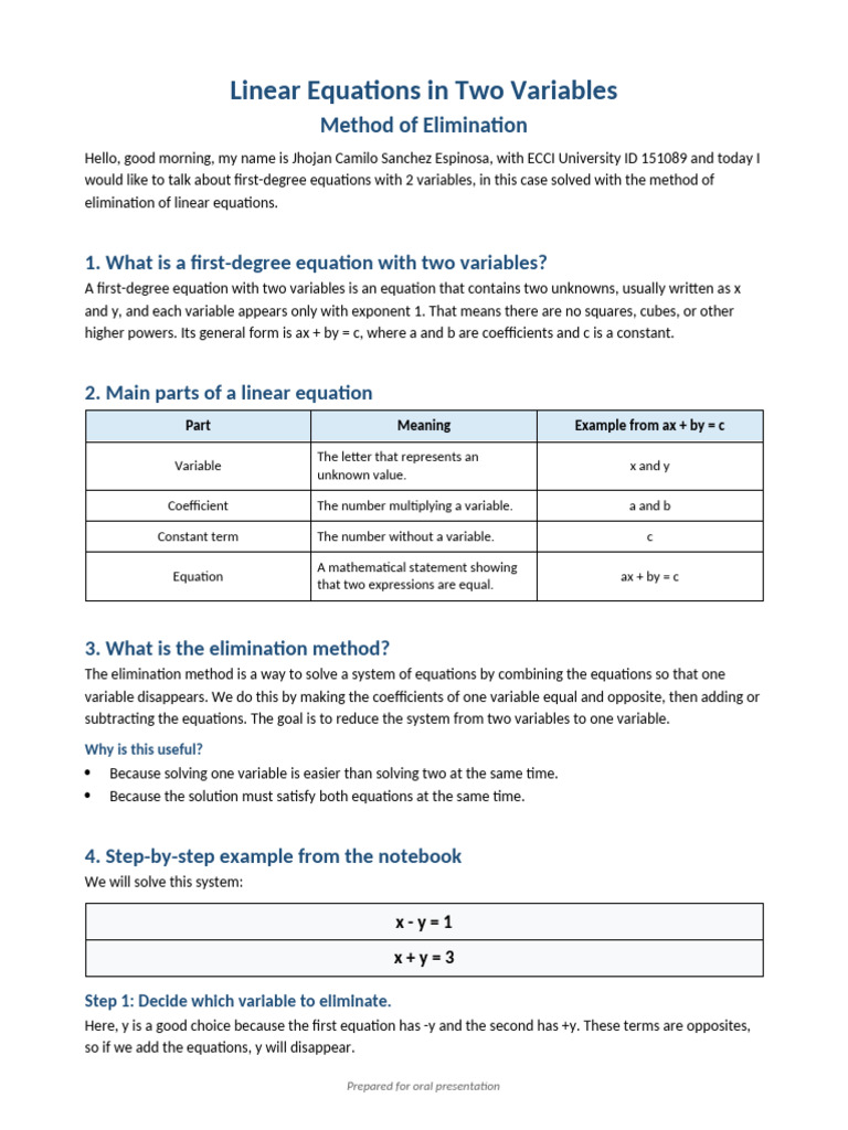 Linear Equations Elimination English | PDF | Equations | Variable ...
