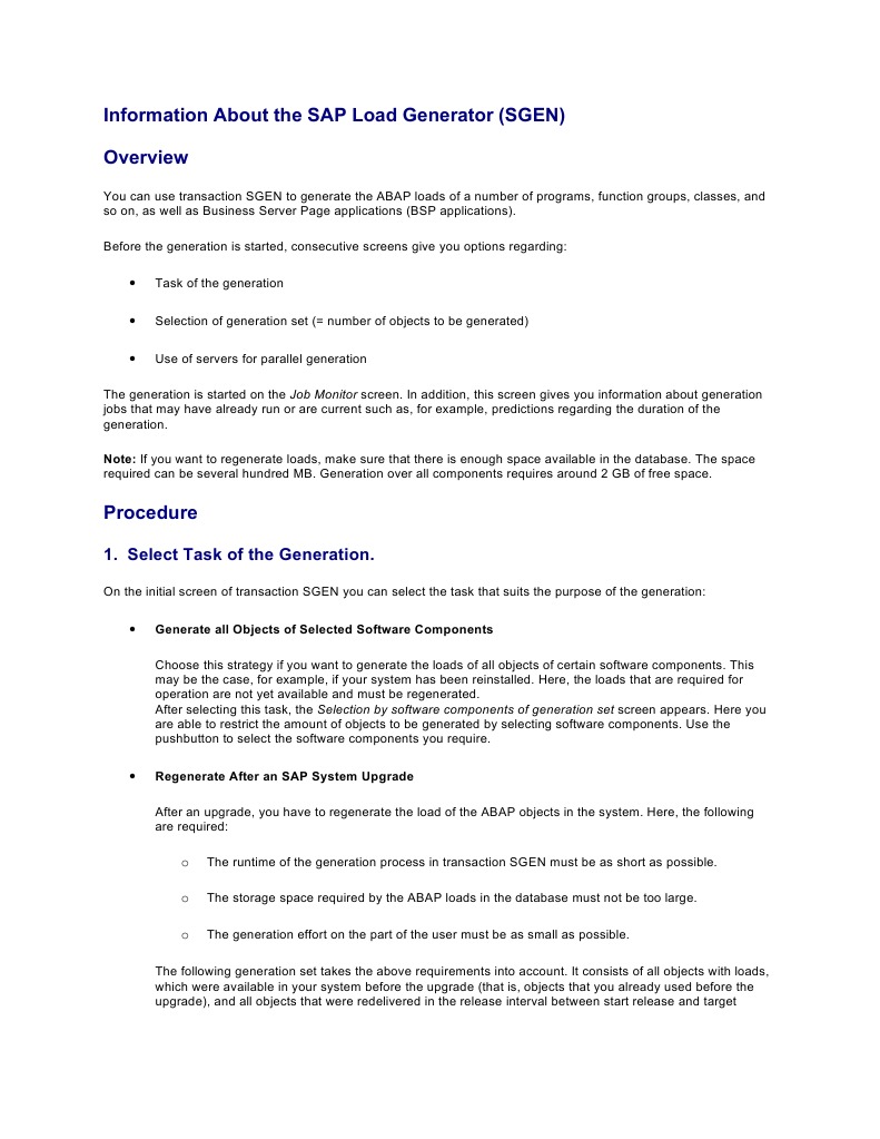 SAP SGEN Job Generation Overview | PDF | Computer Data | Computer ...