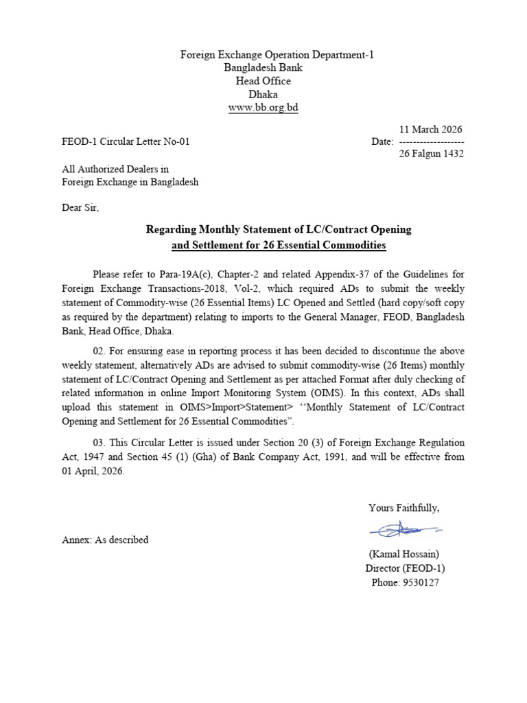 FEOD 1 Circular Letter 01 Regarding Monthly Statement of 26 Essential ...