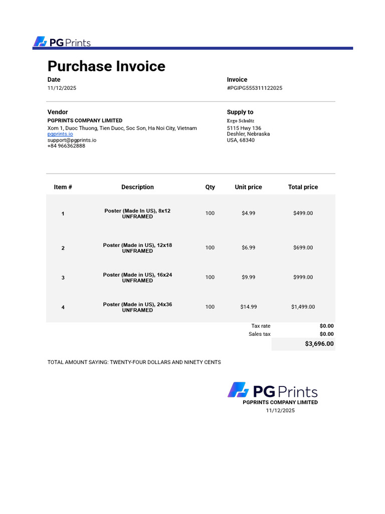 Invoice PGPrints - Purchase Order | PDF