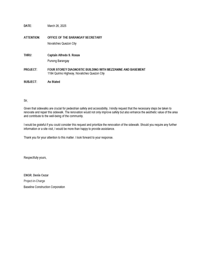 Barangay Letter Sidewalk | PDF