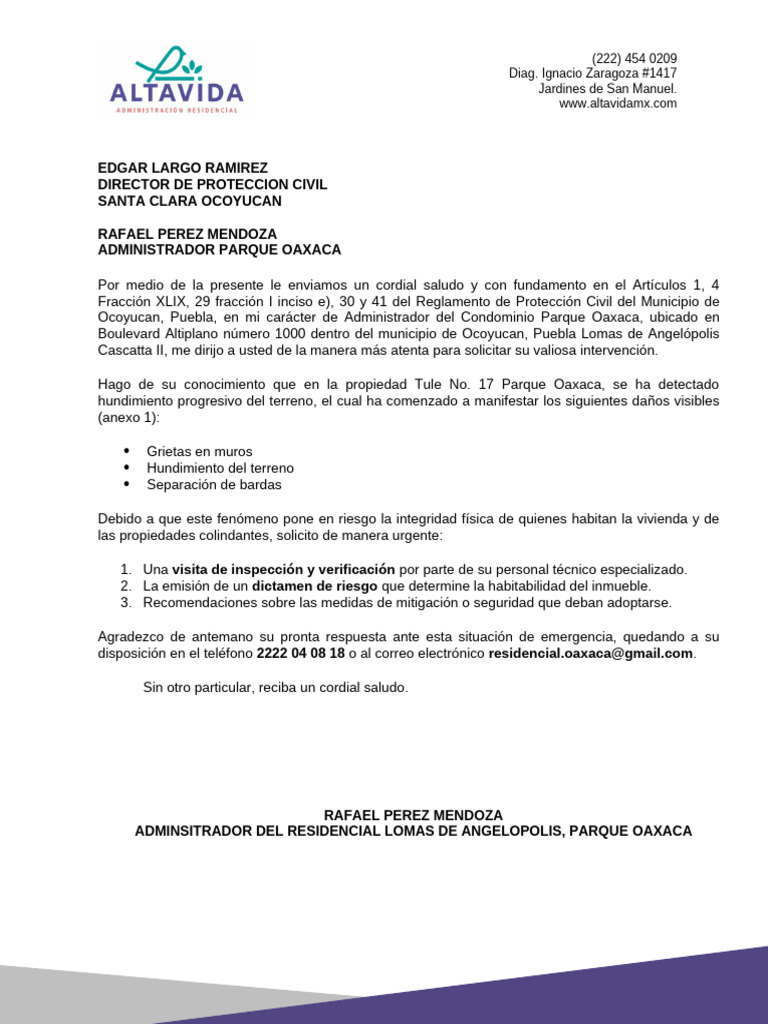 Oficio Proteccion Civil | PDF