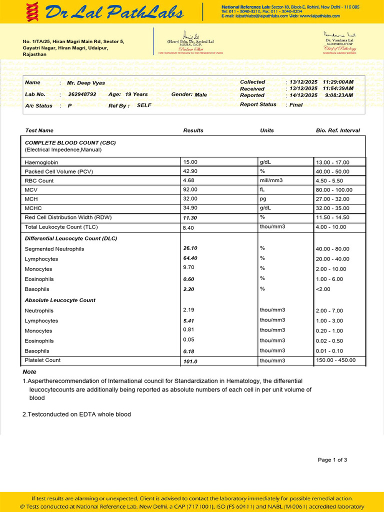 Blood Reports - 20260324 - 073430 - 0000 | PDF | White Blood Cell ...
