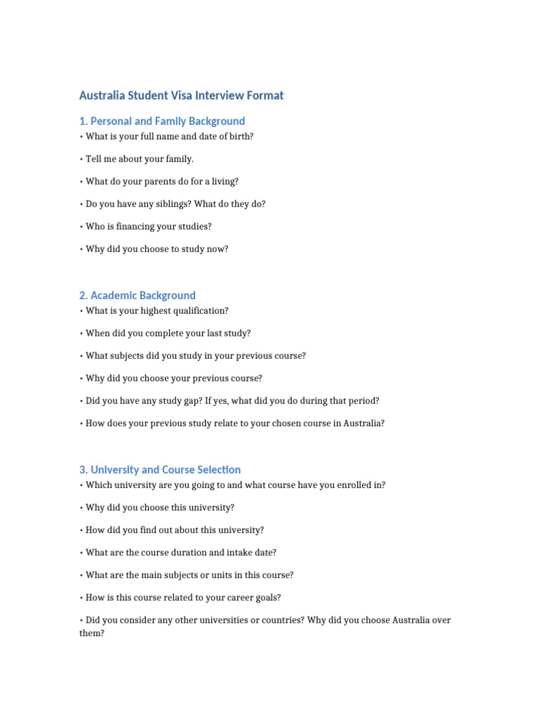 Australia Student Visa Interview Questions | PDF | Cost Of Living ...