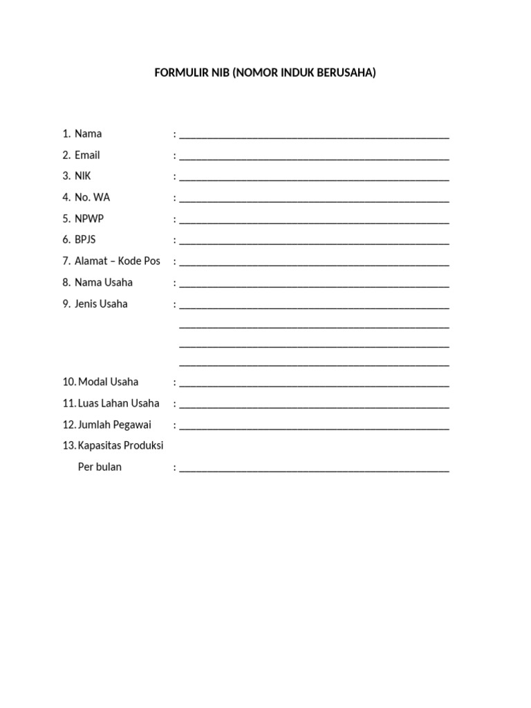 Formulir Nib | PDF