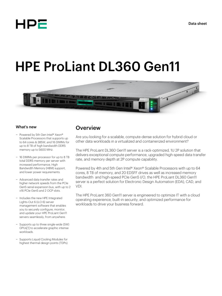 HPE ProLiant DL360 Gen11 Data Sheet-PSN1014696065USEN | PDF | Solid ...