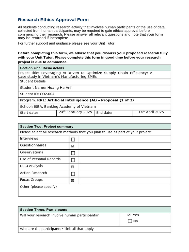 Research Ethics Approval Form 1 | PDF