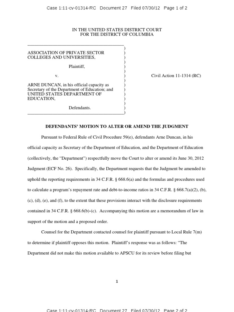 Motion to Alter or Amend Judgment Discovery (Law) Debt