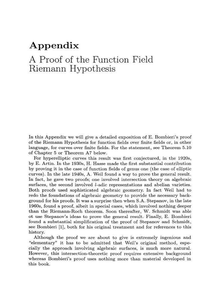 Appendix: A Proof of The Function Field Riemann Hypothesis | PDF