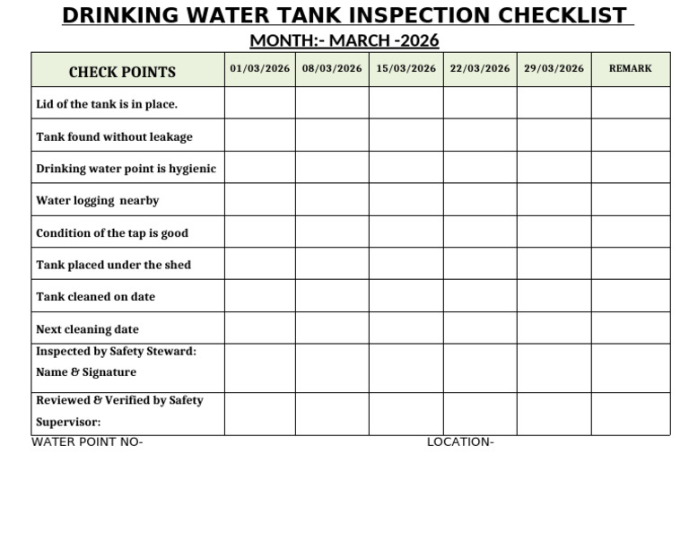 Drinking Water Tank Display Checkpoints | PDF
