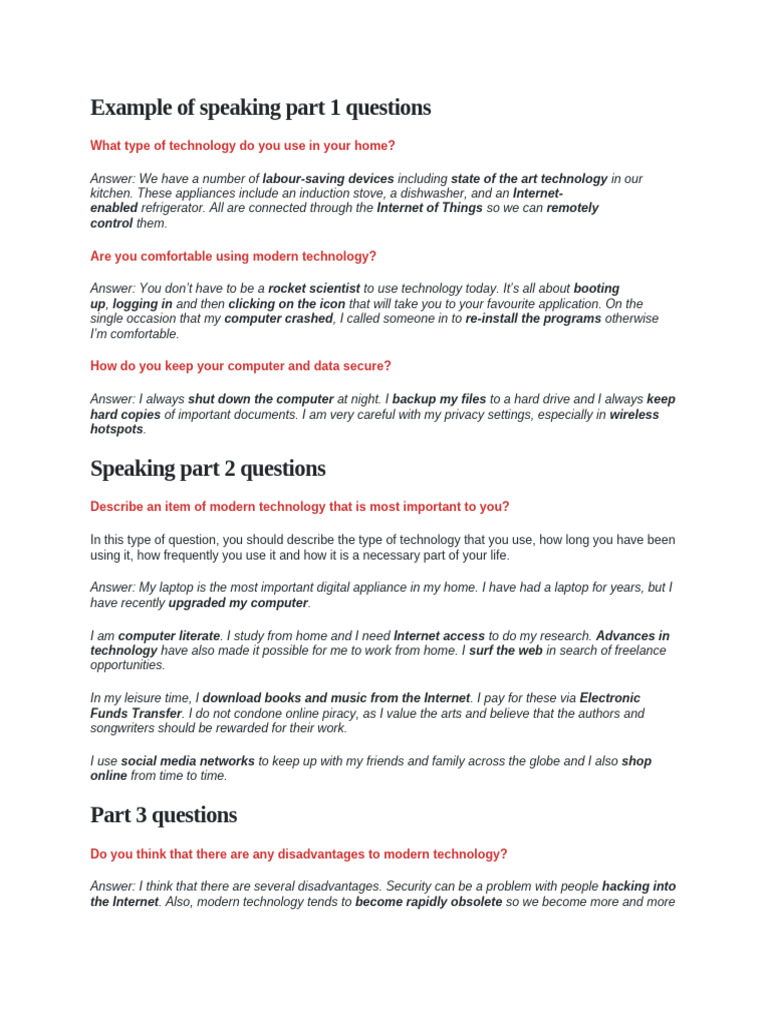 Example of Speaking Part 1 Questions | PDF | Internet | World Wide Web
