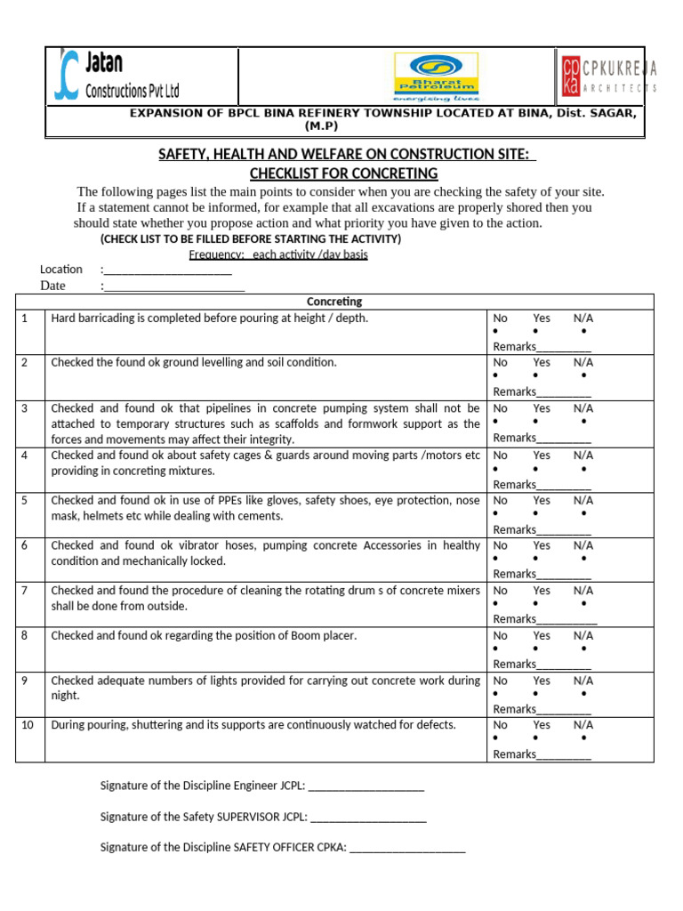 Concrete Checklist | PDF | Concrete | Structural Engineering