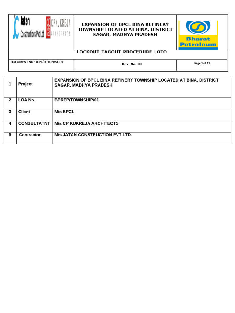 Lockout Tagout Procedure LOTO | PDF