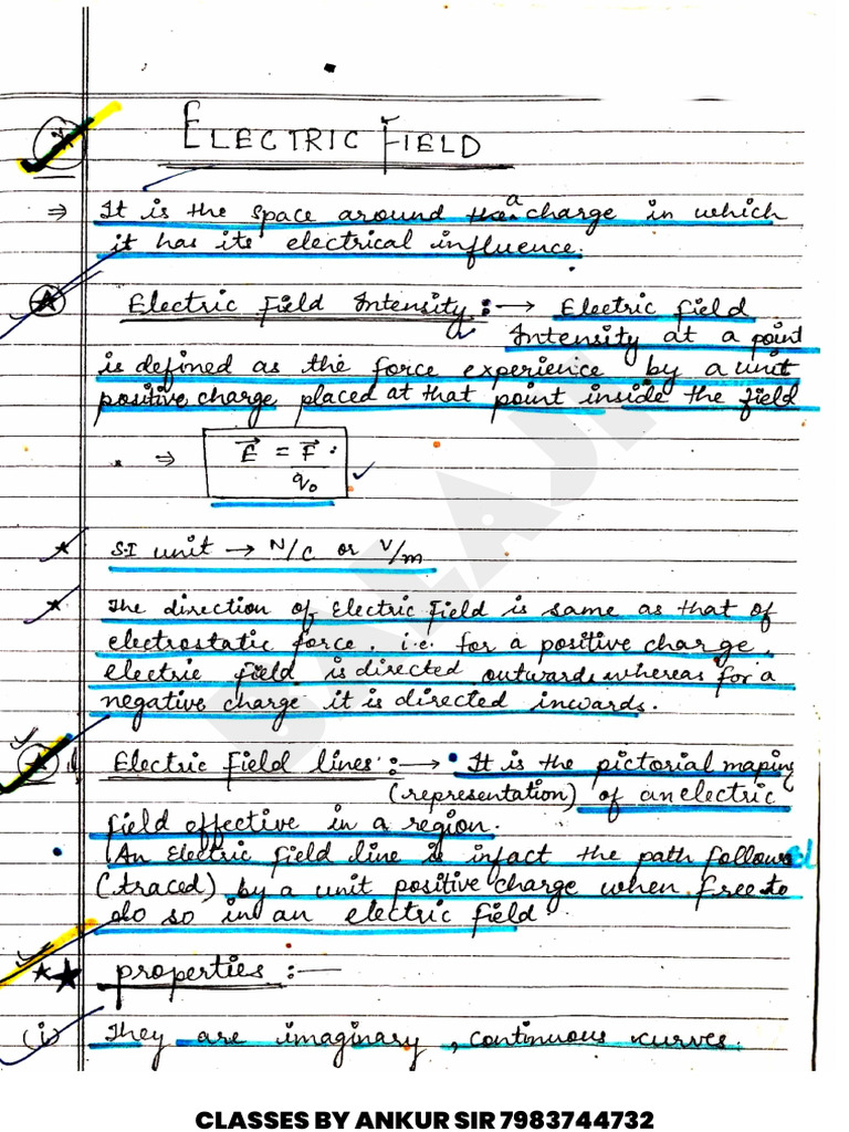 Electric Field Notes 12th | PDF
