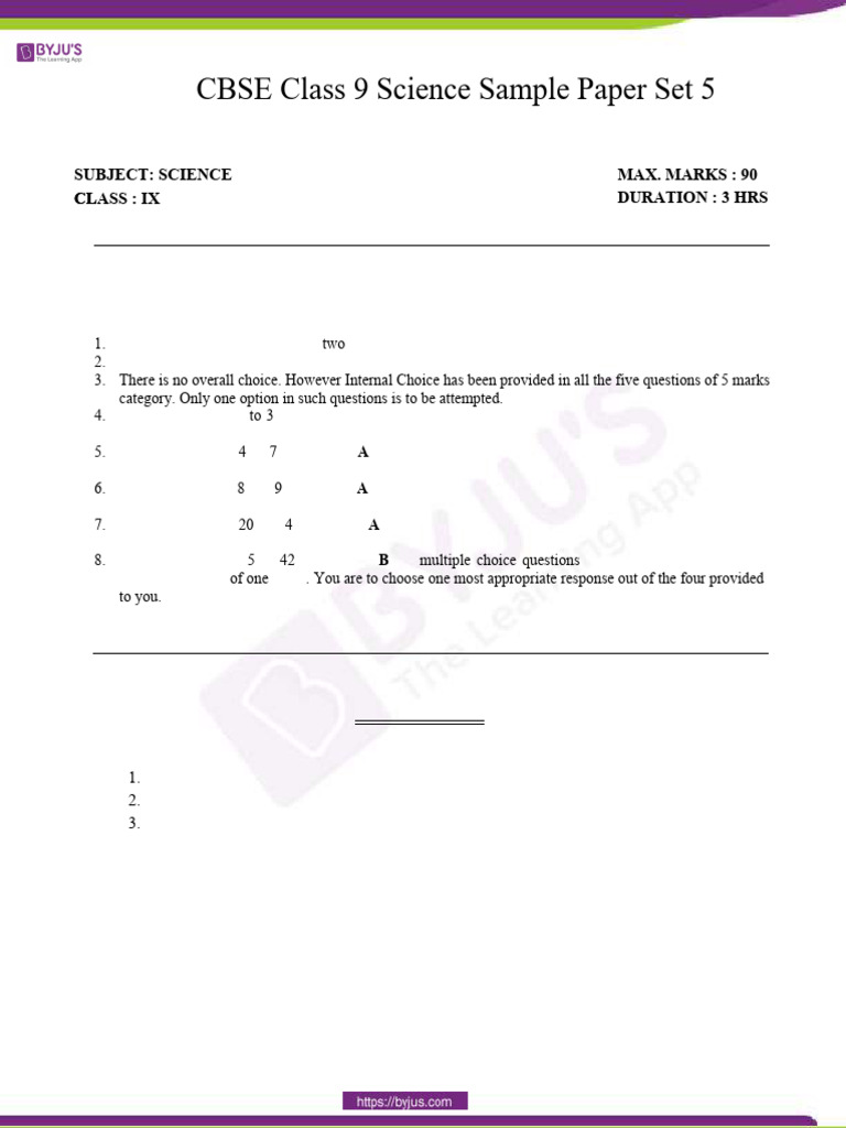 CBSE Sample Paper Class 9 Science Set 5 | PDF | Atoms | Ion