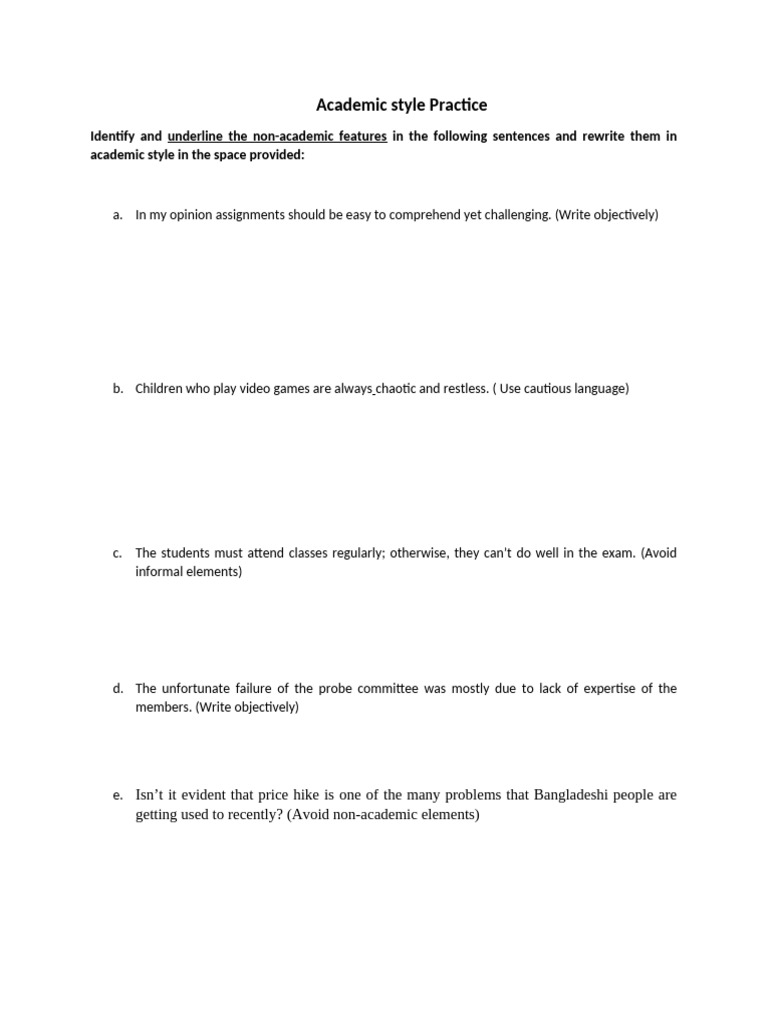 Academic Style Practice For Quiz 1 | PDF