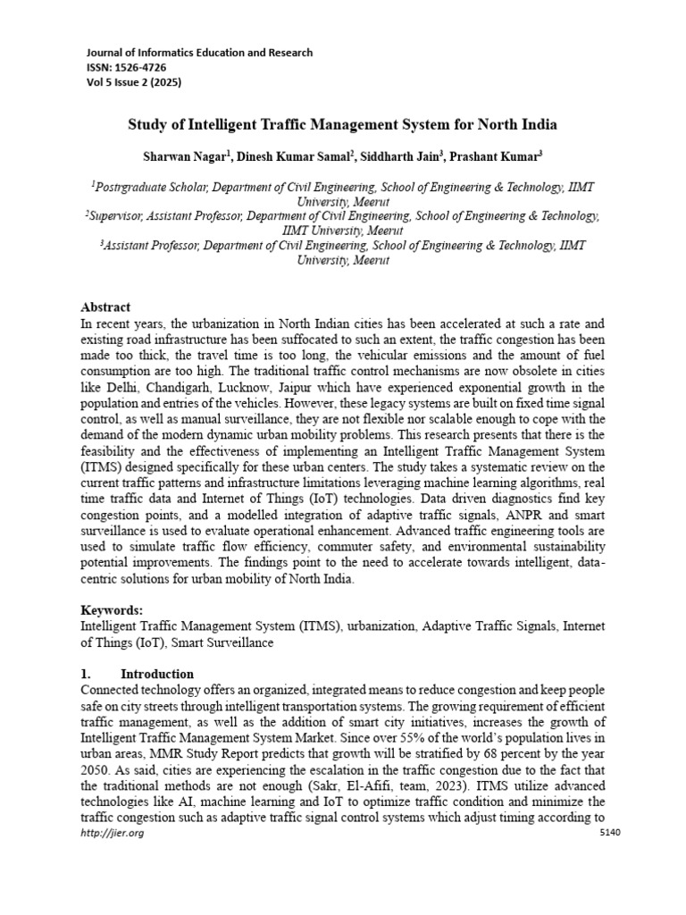 Study of Intelligent Traffic Management System For North India | PDF ...