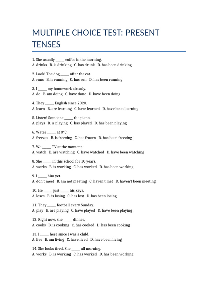 Present Tenses Test Horizontal | PDF | Chess Openings | Chess Theory