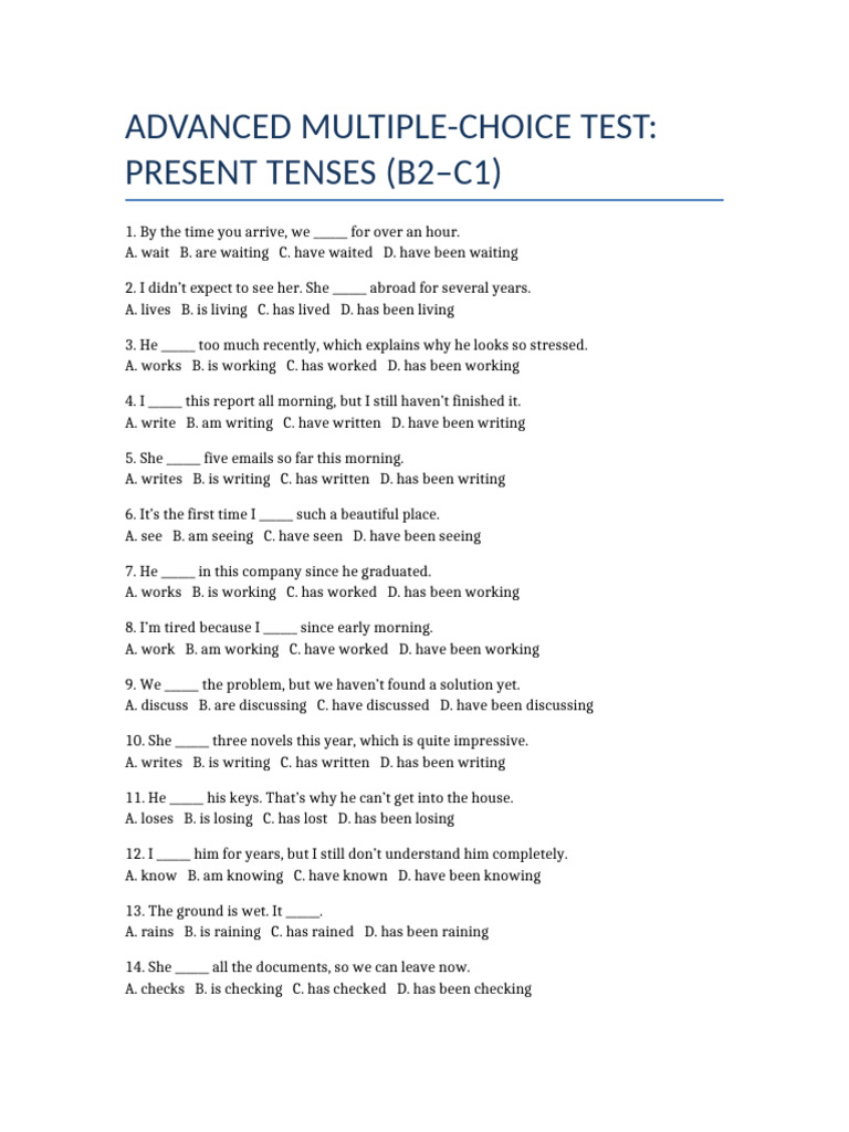 Advanced Present Tenses Test | PDF | Chess Theory | Chess
