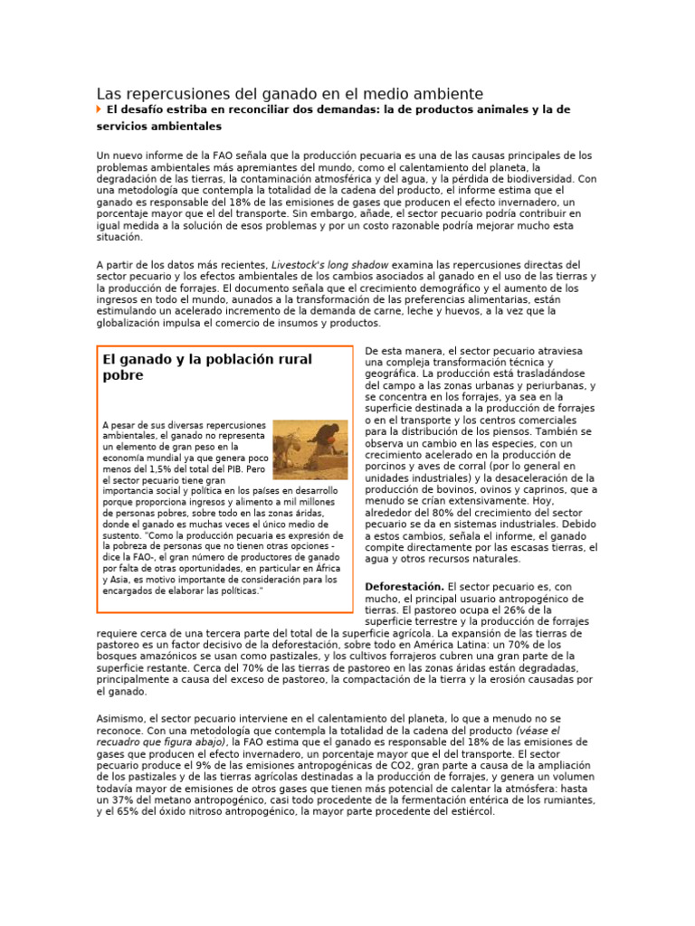 La Repercusion Del Ganado y El Medio Ambiente | PDF | Pasto | Entorno ...