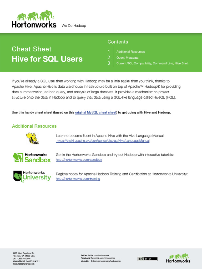 SQL To Hive Cheat Sheet | PDF | Data Management Software | Data