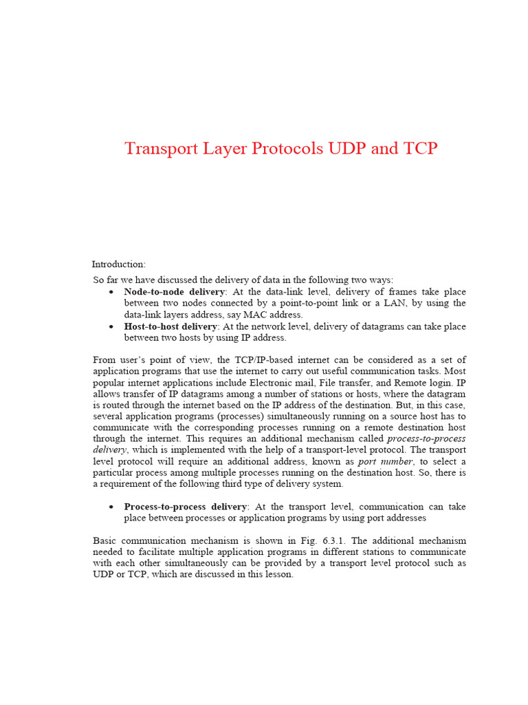 Transport Layer Protocols | PDF | Transmission Control Protocol | Port ...