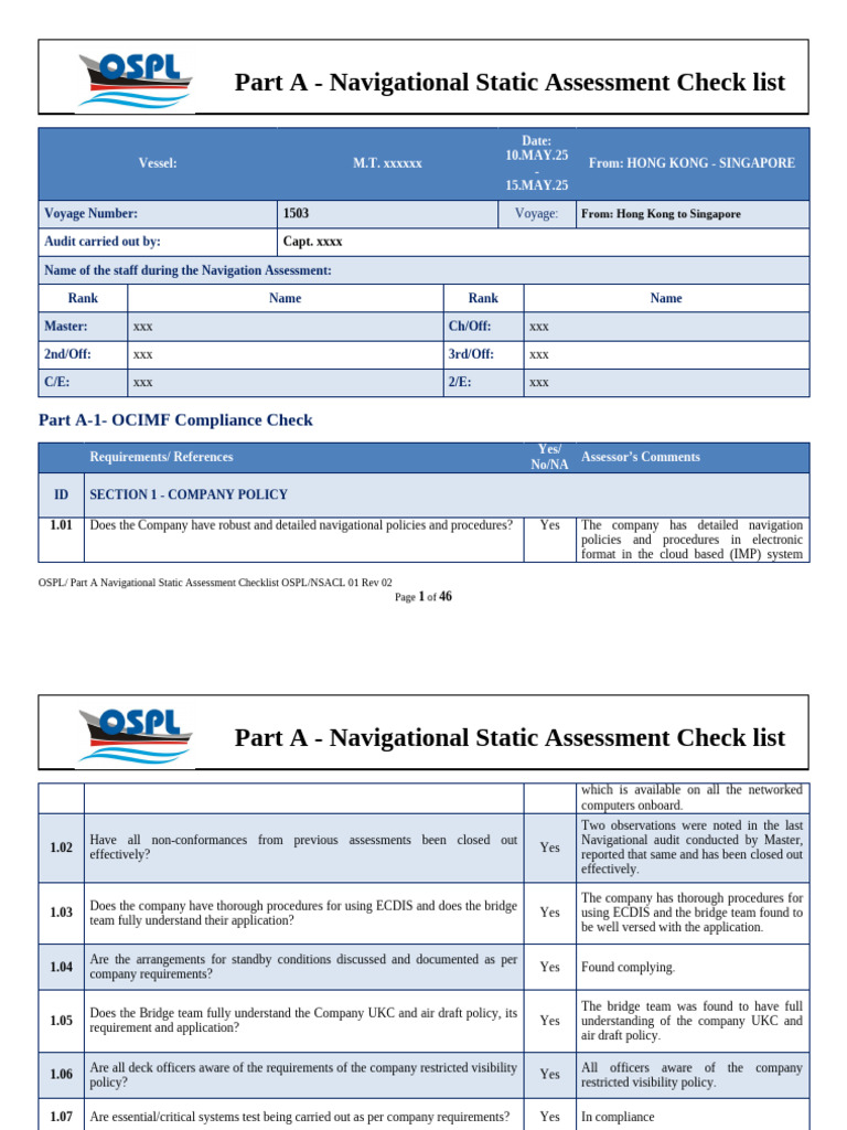 Part A - Navigational Static Assessment Checklist | PDF | Water ...