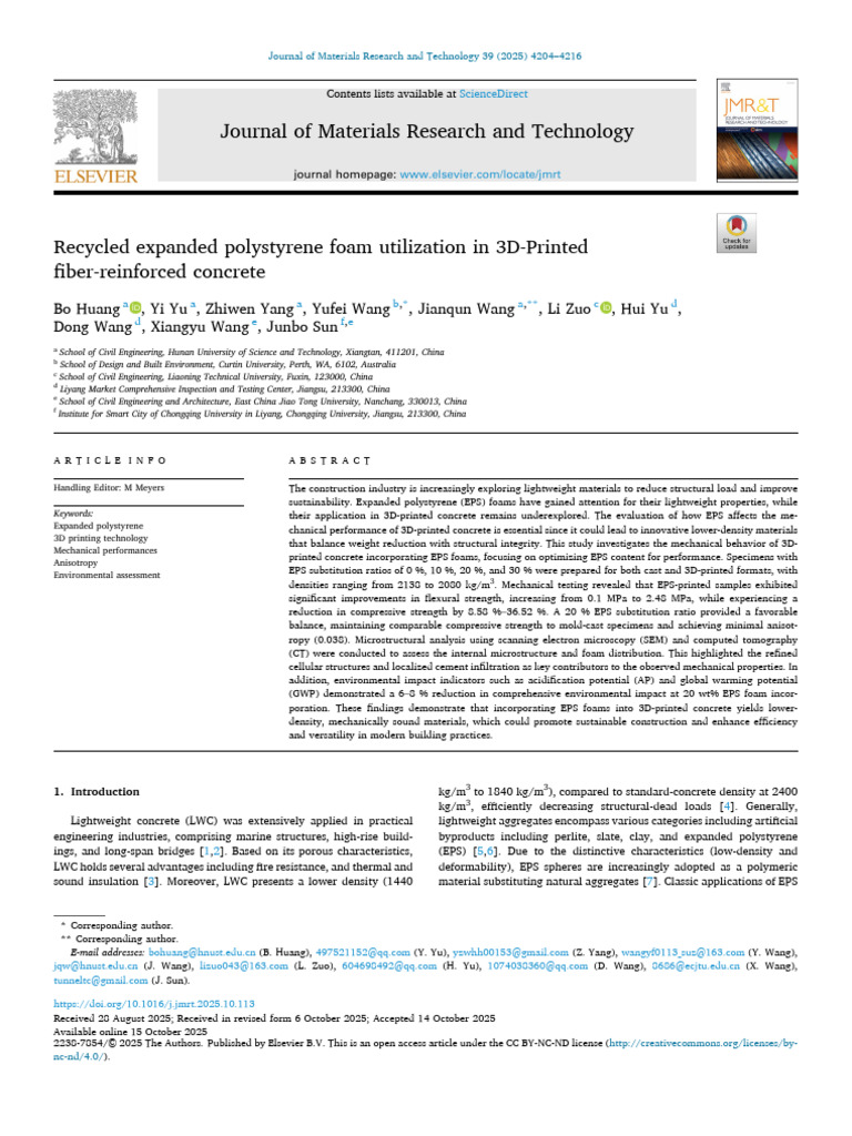 Recycled Expanded Polystyrene Foam Utilization in 3D-Printed Fiber ...