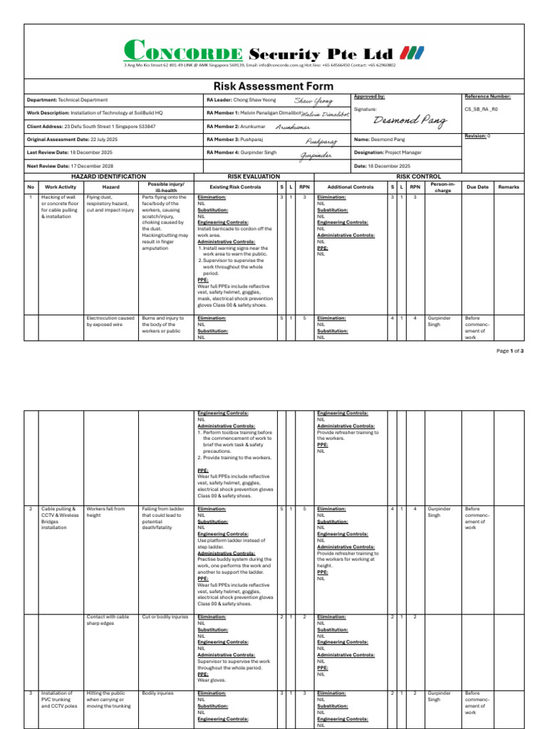 Risk Assessment For CCTV Installation - R0 | PDF | Personal Protective ...