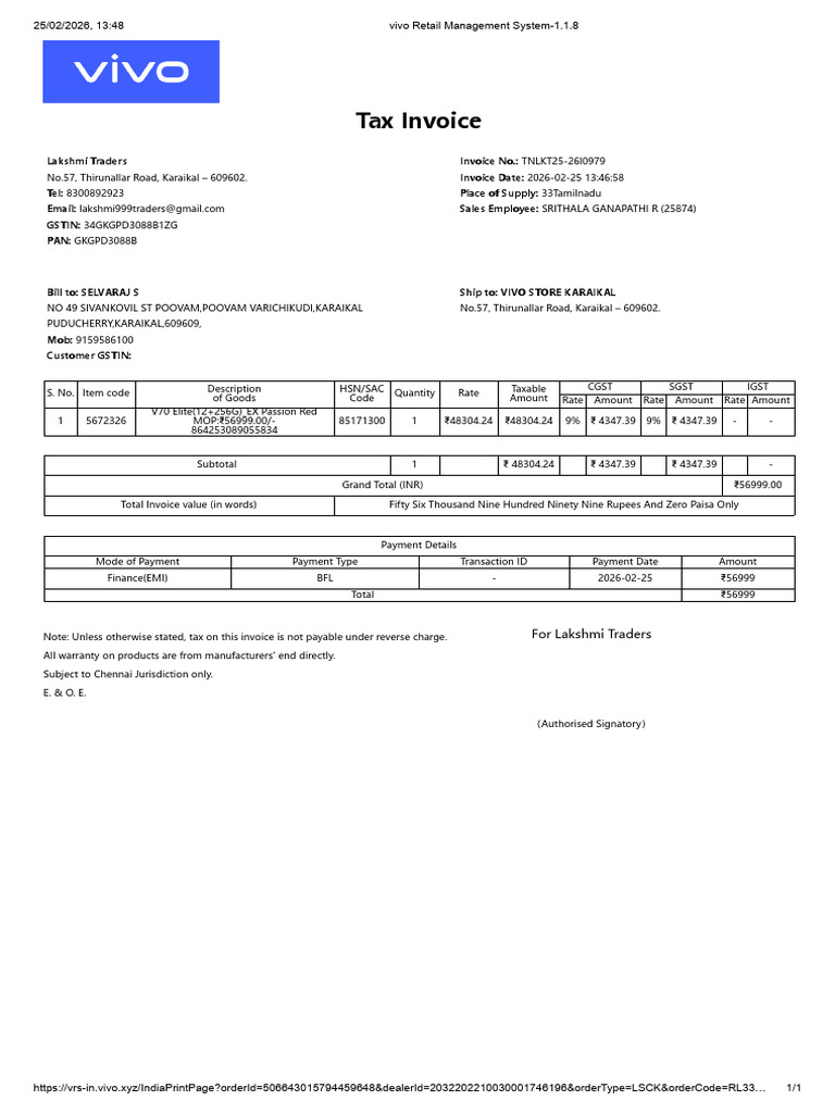 Tax Invoice: Lakshmi Traders Tel: Email: Gstin: Pan: Invoice No ...