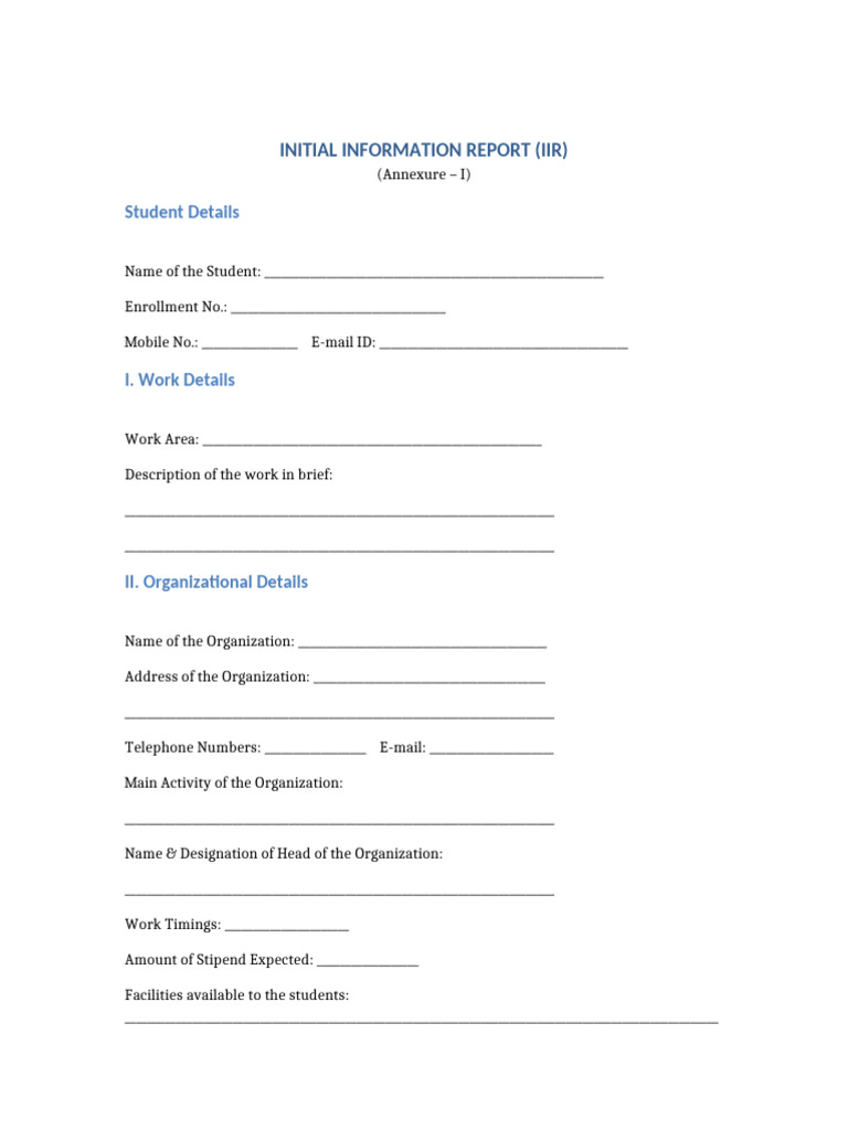 Initial Information Report IIR | PDF