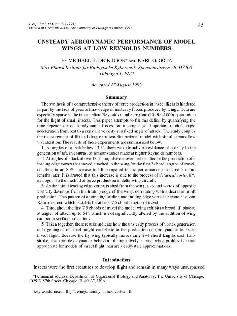 (Paper Flight) Unsteady Aerodynamic Performance of Model Wings at Low ...