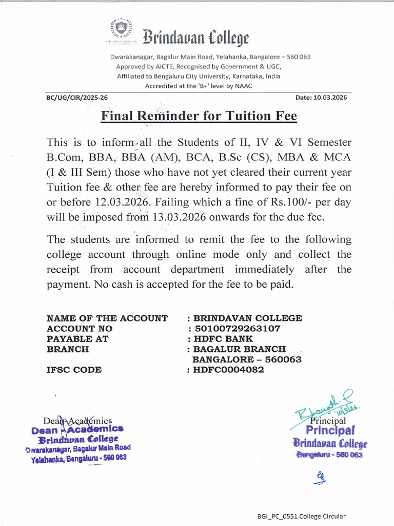 Final Reminder For Fee Payment | PDF