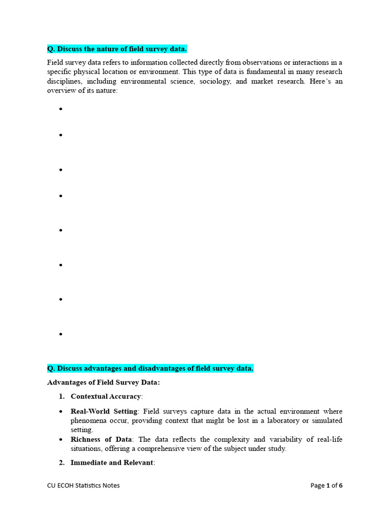 2nd Sem Statistics Notes | PDF | Survey Methodology | Observation